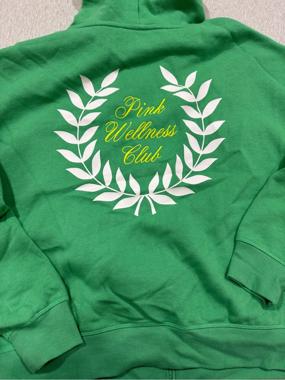 PINK Victoria's Secret Green Zip Hoodie with Yellow Accent